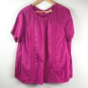 Logo by Lori Goldstein Pink Cotton Lace Short Sleeve Top 1X